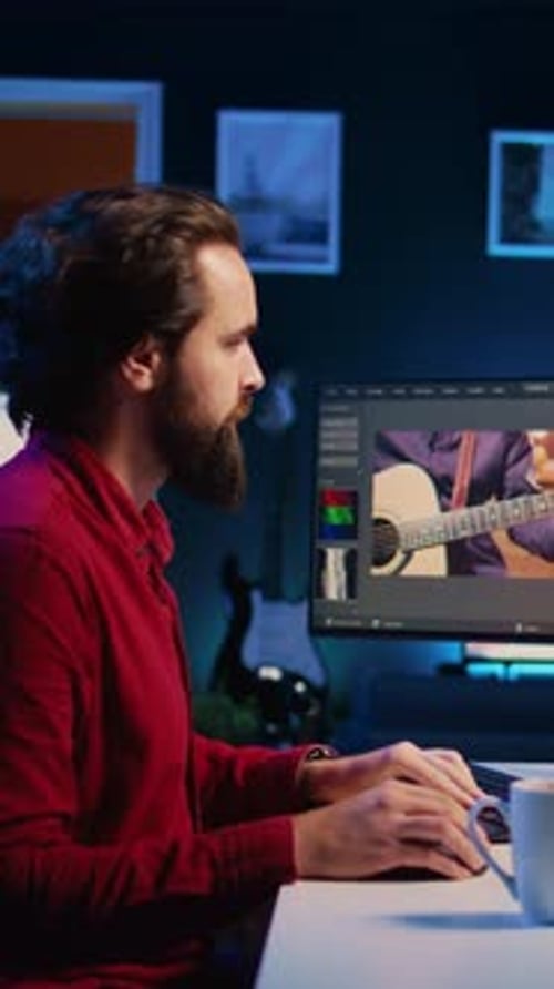 Vertical Video Expert Using Post Production Techniques to Edit Raw Clips Footage on Isolated Screen