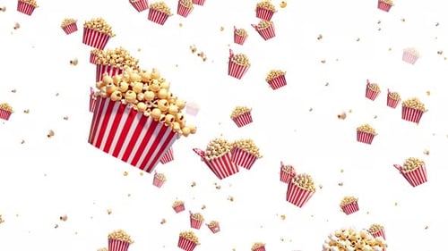 Dynamic Falling Popcorn and Striped Buckets Animation