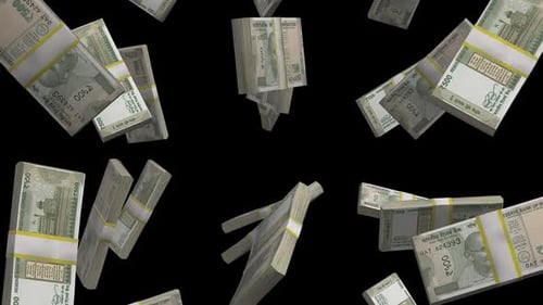 Falling Indian 500 Rupee Notes Money Rain Animation