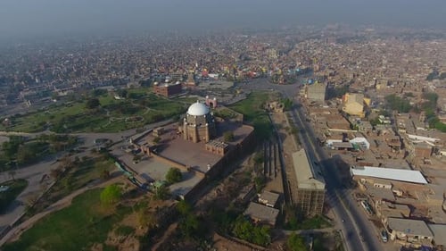 Aerial view of Tomb of Hazrat Shah Rukn-e-Alam, Multan, Punjab, Pakistan.