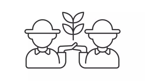 Minimalist Line Animation of Farmers Nurturing a Growing Plant