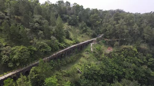 Luftaufnahme der natürlichen Touristenattraktion der schönen und historischen Plunyon Kalikuning-Brücke