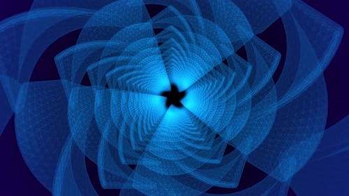 Blue tunnel made of rotating abstract shapes with soft light effect , looped video, 4k , 60 fps