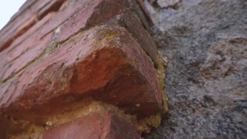 Border of Brickwork with Stonework of Old Historical Building