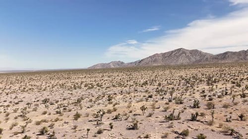 Drone rotating over a vast desert landscape with mountains in the background in 4k