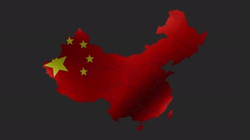 Animierte Flagge Chinas auf einer Landeskarte