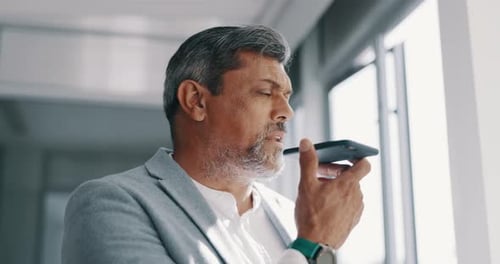 Business man, smartphone and speaker for connection, conversation and calendar planning