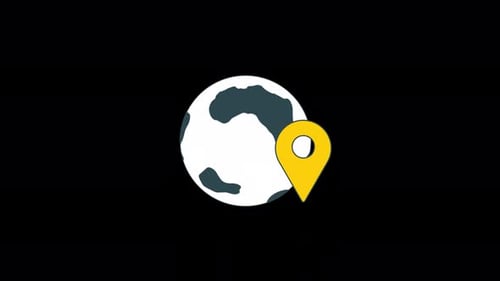 Animated Flat Design Globe with Location Pin Icon