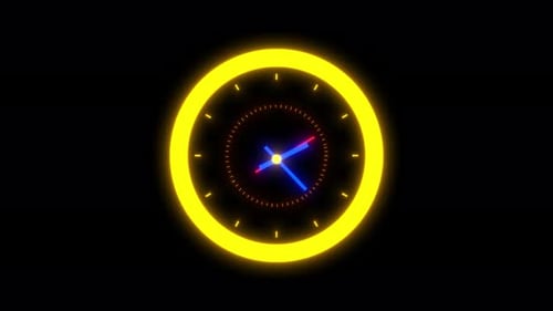 Neon Animated Clock Face with Glowing Hands