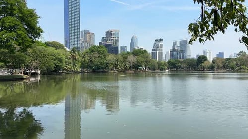 Lumphini Park city skyline bangkok thailand