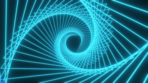 Infinity Glowing Triangle Tunnel Background Blue 4 K