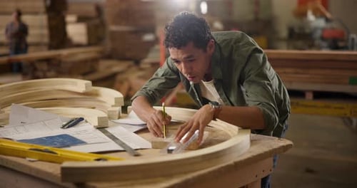 Craftsman Designs Woodwork Blueprint in Workshop