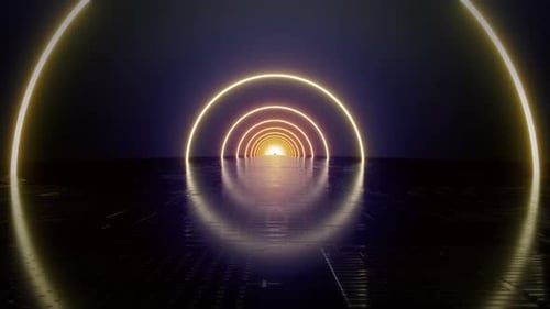 Futuristic Neon Rings in Dark Tunnel