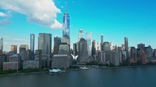 New York City Skyline with Urban Skyscrapers and Yachts New York City Skyline Cityscape of Manhattan