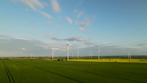 Wind Turbines in Green and Yellow Rural Landscape