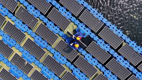 Floating solar panels and cell platform on the pond