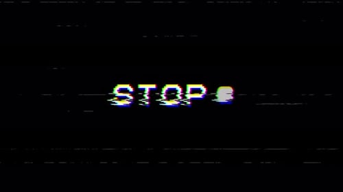 animation VHS tape stop with pixel glitch effect