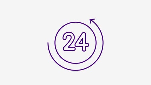 Flat Design 24 Hour Service Icon Animation
