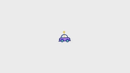 Animated Flat Design Car Driving With Flag Icon