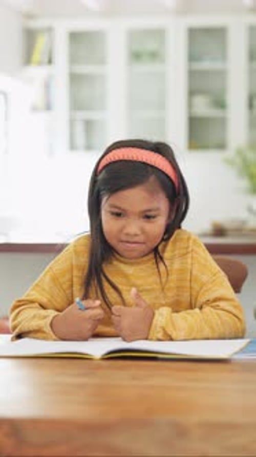 Counting, homework and child in home with education, test or learning for development
