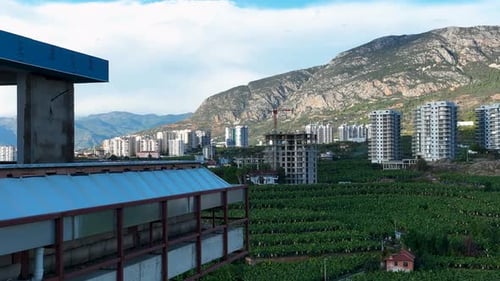 Construction of Houses the Process of Preparing the Facade for Cladding Aerial View