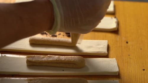 Preparing Pastries with Chocolate Filling Close Up