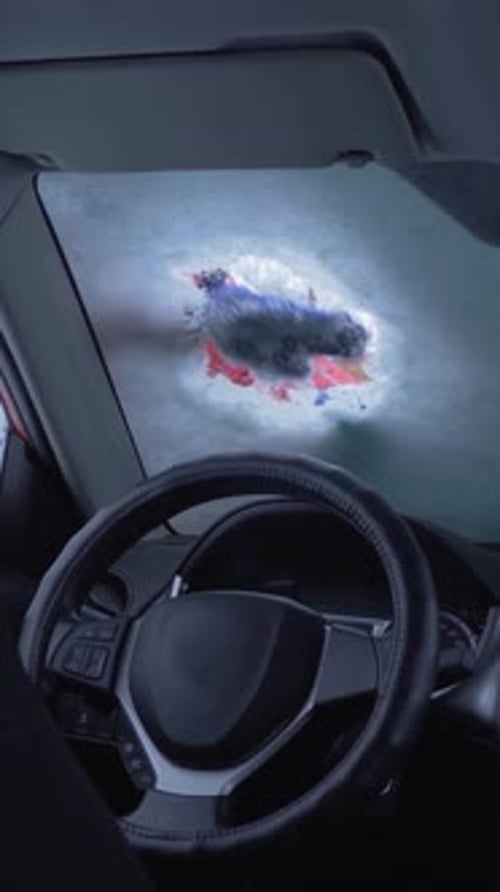 Man Driver is Brushing Snow Off Windshield Car with Hand