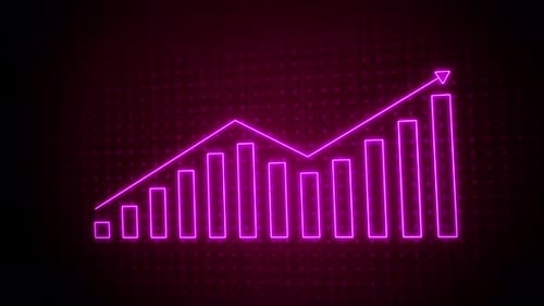 Glowing colorful neon line graph animation. Neon business growth concept. business graph growth arro