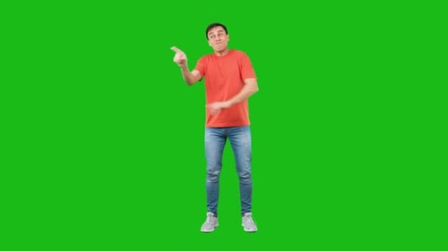 Young Adult Man Gesturing on Green Screen Background