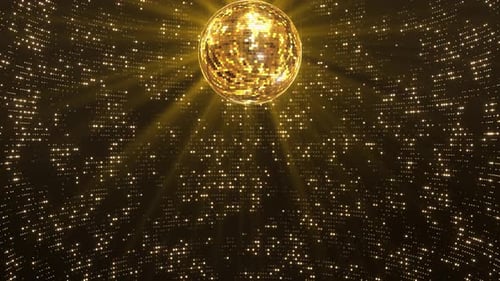 Golden Glowing Disco Ball Gold Shiny Mirror Ball Sparkly Gold VJ Animation for Music Broadcast TV