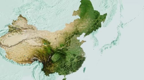 Satellite Map Zoom Out Revealing China and Surrounding Regions