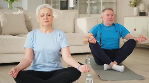 Senior Couple Meditating At Home Together
