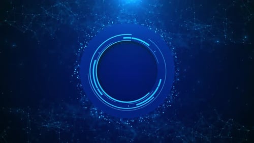 Futuristic digital technology stage glowing blue podium stage layout hi tech showcase.