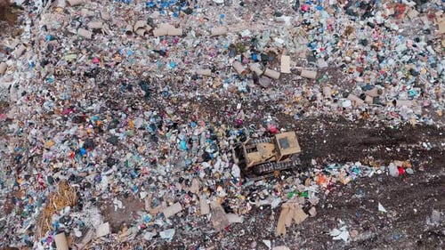 Aerial View of Landfill with Bulldozer