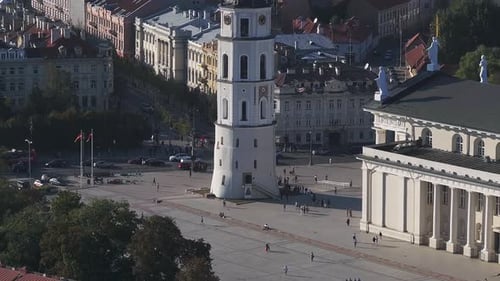 Aerial View of Vilnius Lithuania Featuring the Neoclassical Vilnius Cathedral