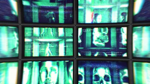 Digital Glitch Surveillance Screens with Human Figures