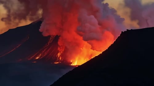 Volcanic Eruption with Lava Flow and Smoke
