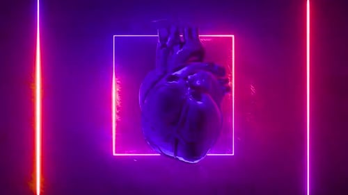 Pouls cardiaques 3D dynamiques avec énergie néon vibrante dans un espace abstrait