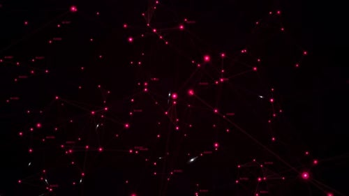 Hellroter Bewegungshintergrund der Plexus-Netzwerktechnologie mit Datenknoten