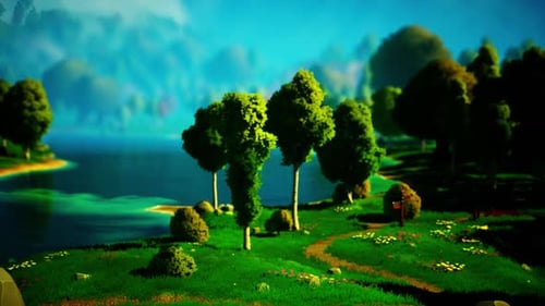 Cartoon Landscape with Hills and Forest