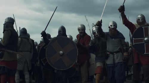 Medieval Army of Warriors Standing Ready With Swords