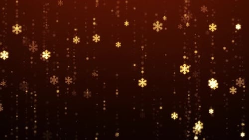 Golden glitter glowing snowflakes falling in soft shimmering motion