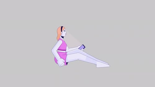 Modern Animated Woman Using Smartphone for Fitness