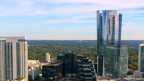 Atlanta Georgia Skyline with Buckhead Uptown Prominent Buildings and Roads Stretching Across the