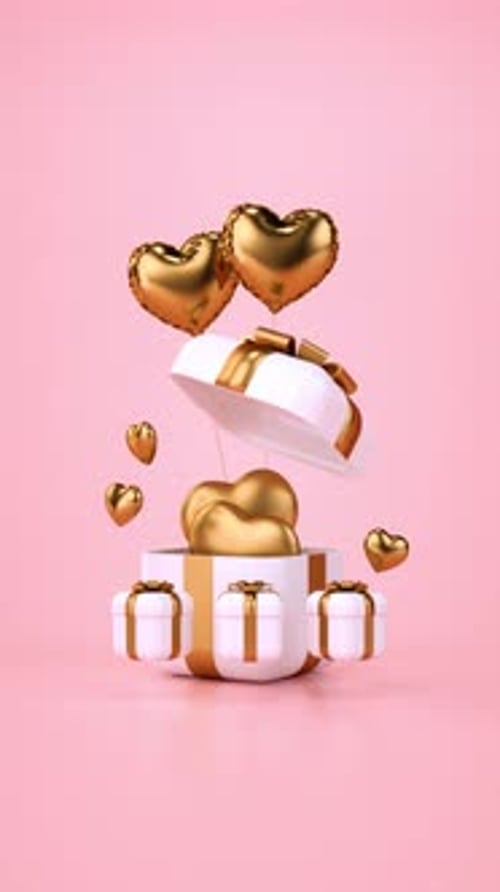 Animated Golden Hearts Reveal from Gift Box