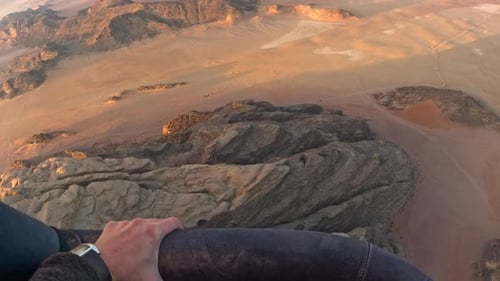 POV shot from a hot air balloon flight at Wadi Rum valley, Jordan