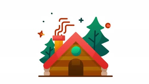 Animated Cozy Cabin with Pine Trees Illustration