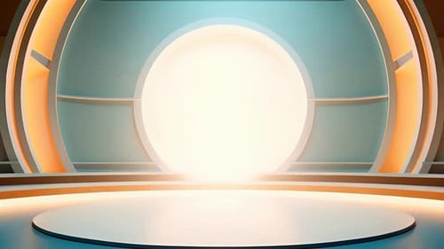 Bright Modern Virtual Studio with Glowing Circle and Platform