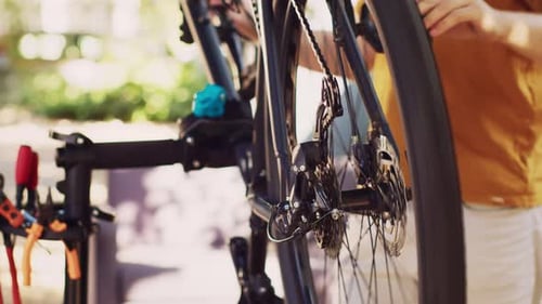 Close Up of Bike Repair with Man