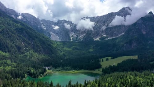 Lake of Fusine (Lago Superiore di Fusine) and the Mountain Range of Mount Mangart, Julian Alps, Tarv